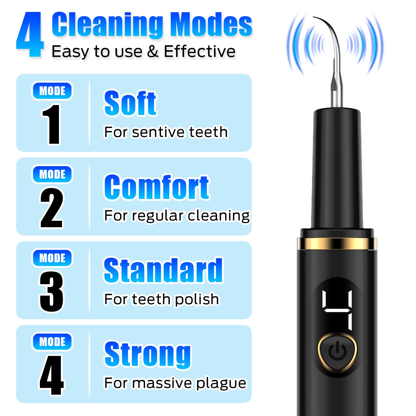 Plaque Remover for Teeth, Tartar Remover for Teeth, Dental Calculus Remover Teeth Cleaning Kit with 4 Modes and 4 Replaceable Heads