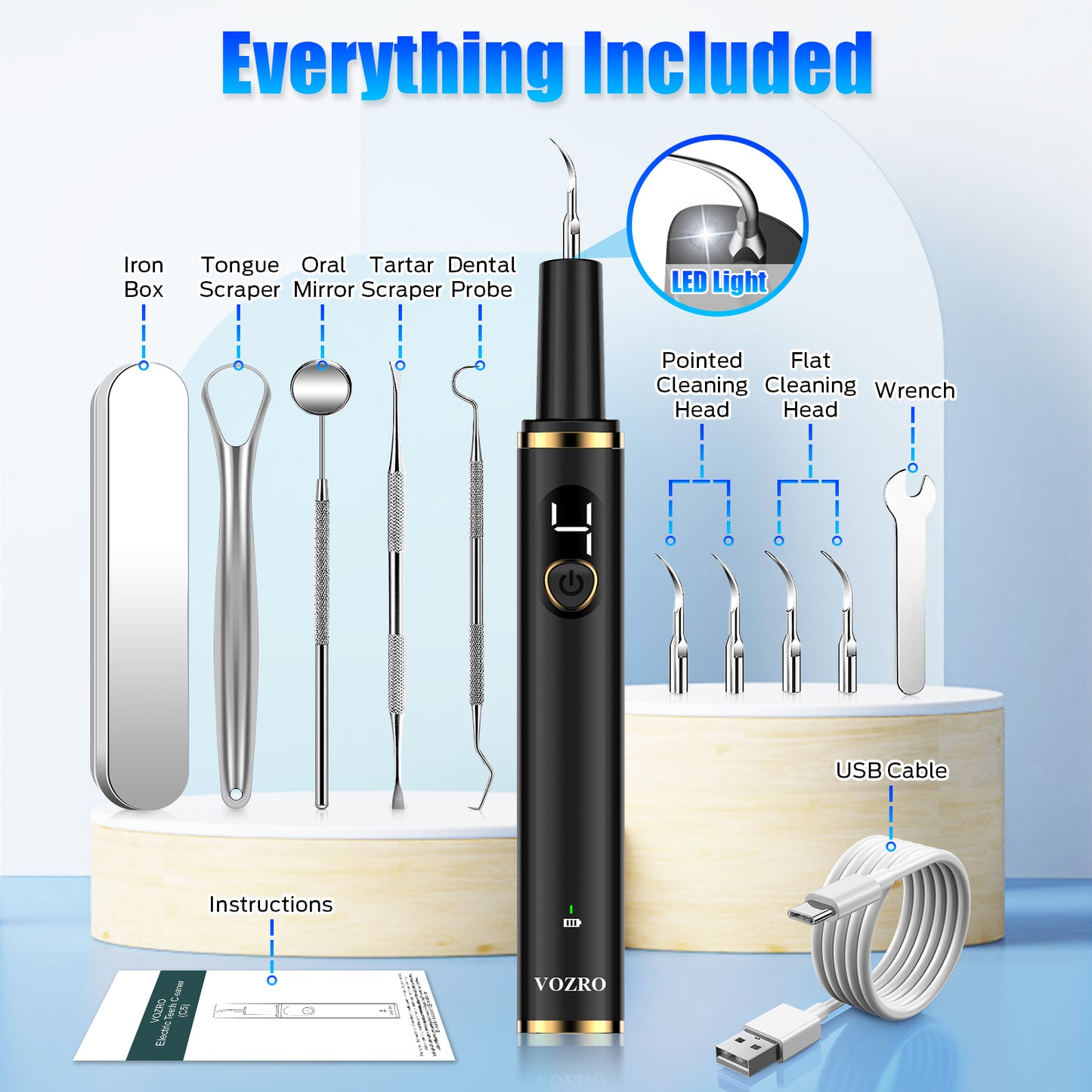 Plaque Remover for Teeth, Tartar Remover for Teeth, Dental Calculus Remover Teeth Cleaning Kit with 4 Modes and 4 Replaceable Heads