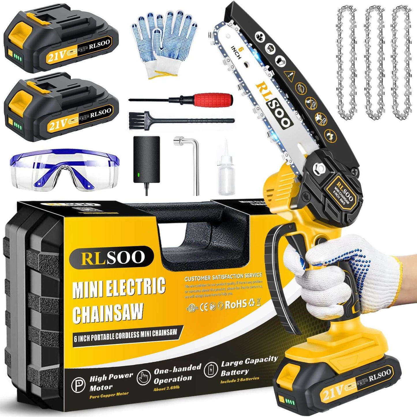 RLSOO 6-Inch Cordless Mini Chainsaw - High-Efficiency, Lightweight, Portable, Ideal for Wood Cutting & Pruning