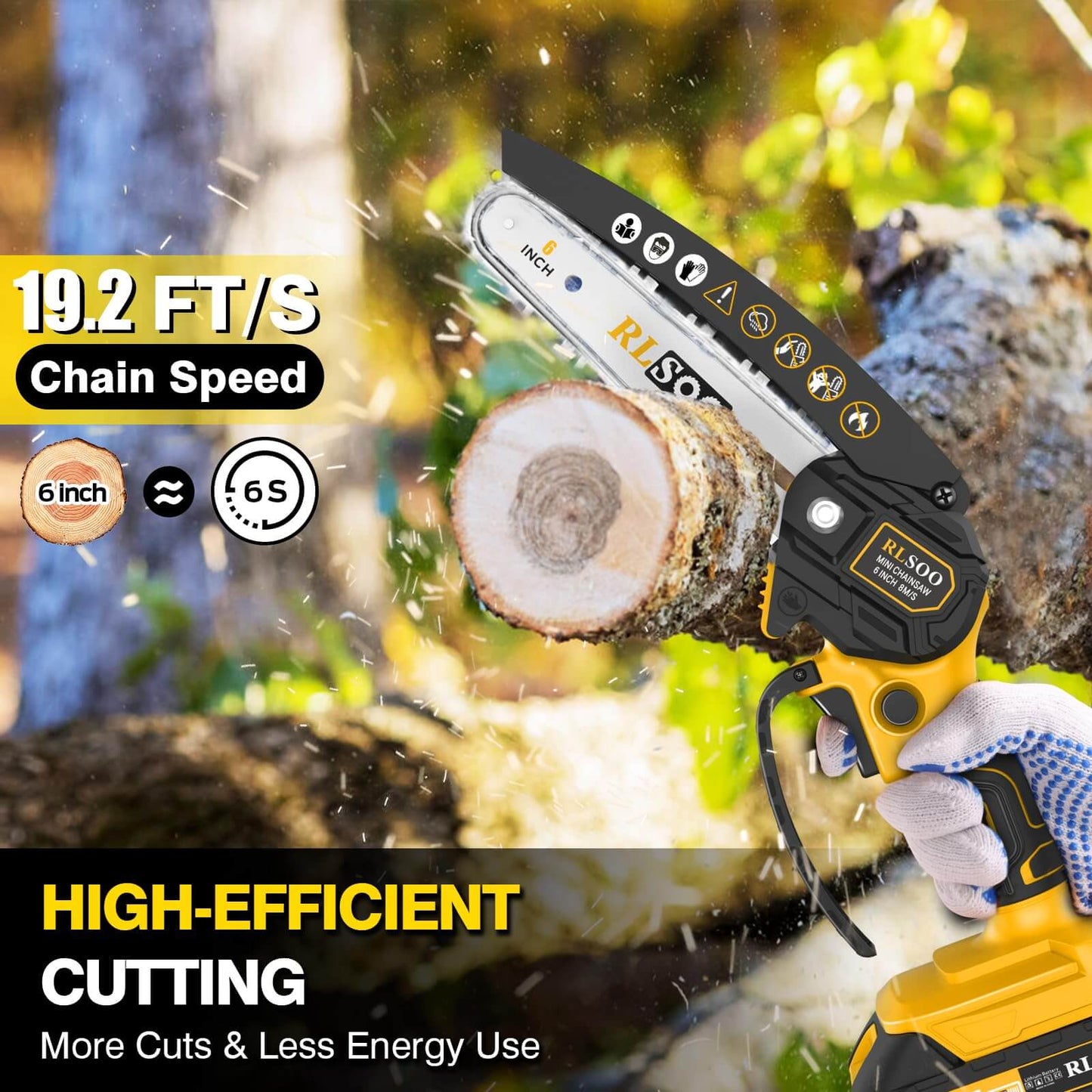 RLSOO 6-Inch Cordless Mini Chainsaw - High-Efficiency, Lightweight, Portable, Ideal for Wood Cutting & Pruning