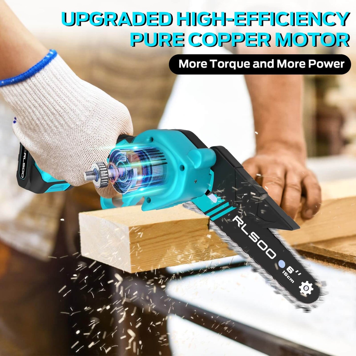 RLSOO 6-Inch Mini Electric Chainsaw - Cordless, Portable, Lightweight, High-Capacity Battery, Ideal for Wood Cutting, Pruning, and Outdoor Use