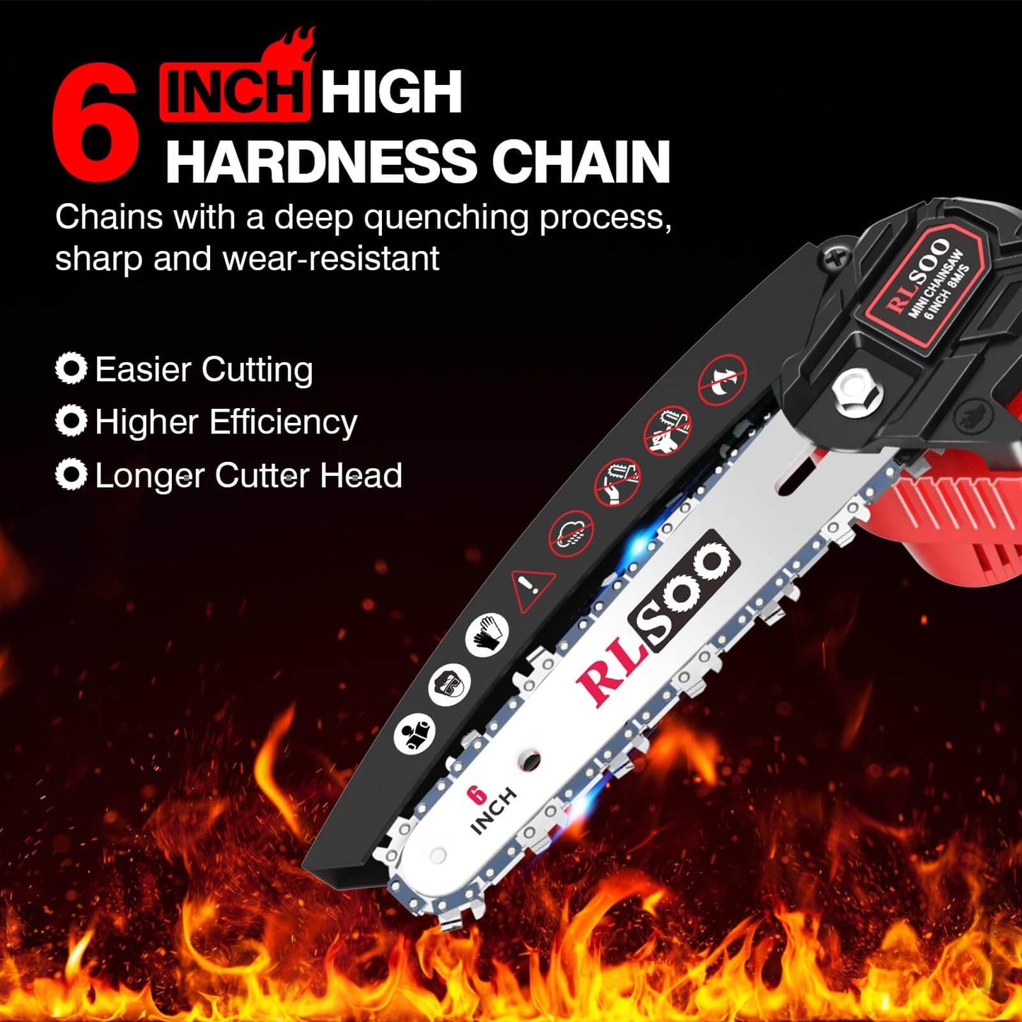 RLSOO 6-Inch Cordless Mini Chainsaw – High-Efficiency Electric Chainsaw, Lightweight and Portable, with 21V Rechargeable Batteries, 5 Safety Features, and One-Handed Operation