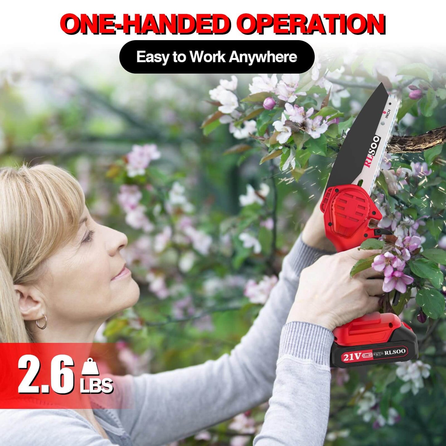 RLSOO 6-Inch Cordless Mini Chainsaw – High-Efficiency Electric Chainsaw, Lightweight and Portable, with 21V Rechargeable Batteries, 5 Safety Features, and One-Handed Operation