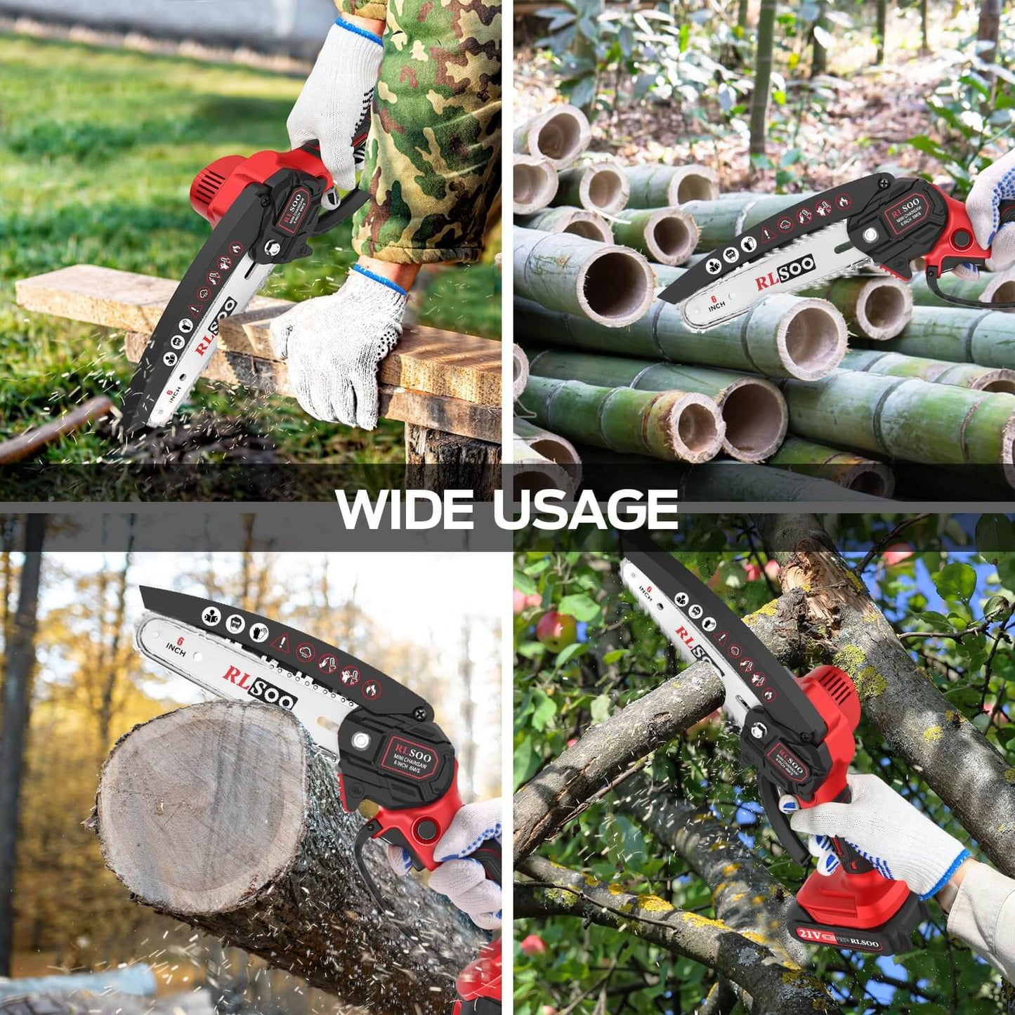 RLSOO 6-Inch Cordless Mini Chainsaw – High-Efficiency Electric Chainsaw, Lightweight and Portable, with 21V Rechargeable Batteries, 5 Safety Features, and One-Handed Operation