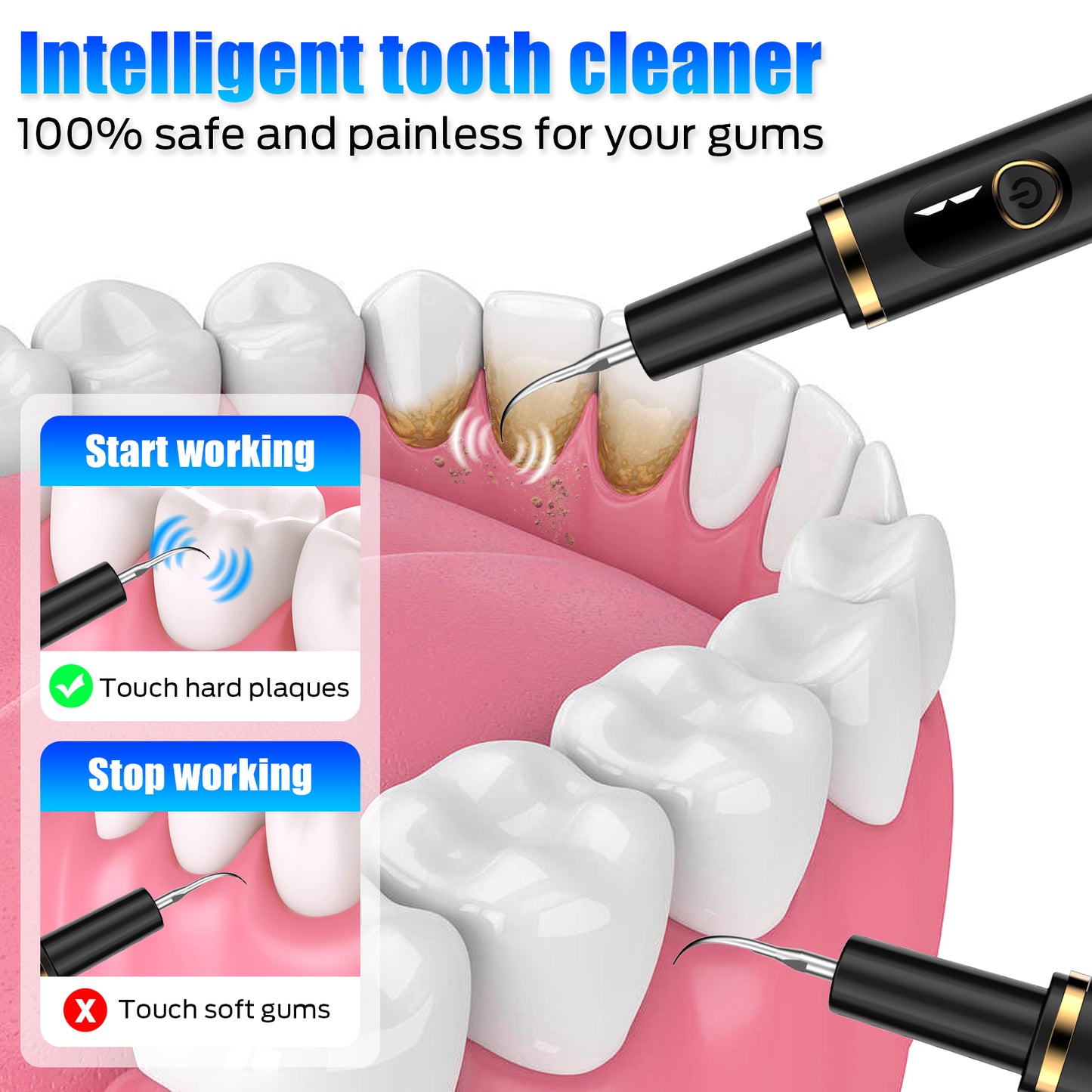 Plaque Remover for Teeth, Tartar Remover for Teeth, Dental Calculus Remover Teeth Cleaning Kit with 4 Modes and 4 Replaceable Heads