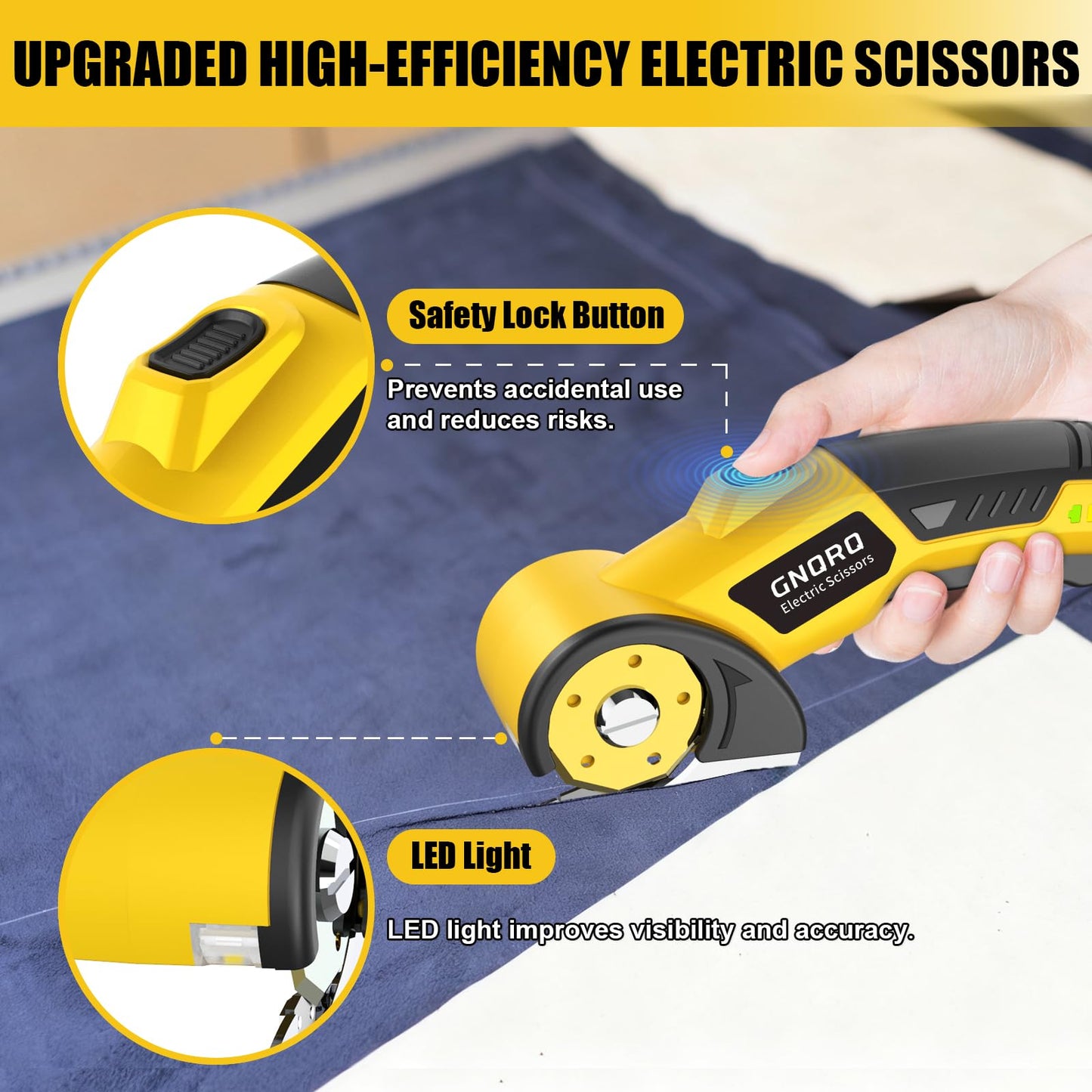Cordless Electric Scissors, Cardboard Cutter with LED Light, 4V Rechargeable Rotary Electric Box Cutter, 2 Blades, Suitable for Fabric Carton Plastic Leather Cloth Carpet