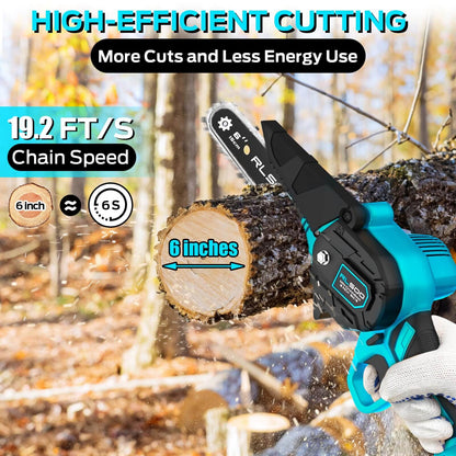 RLSOO 6-Inch Mini Electric Chainsaw - Cordless, Portable, Lightweight, High-Capacity Battery, Ideal for Wood Cutting, Pruning, and Outdoor Use