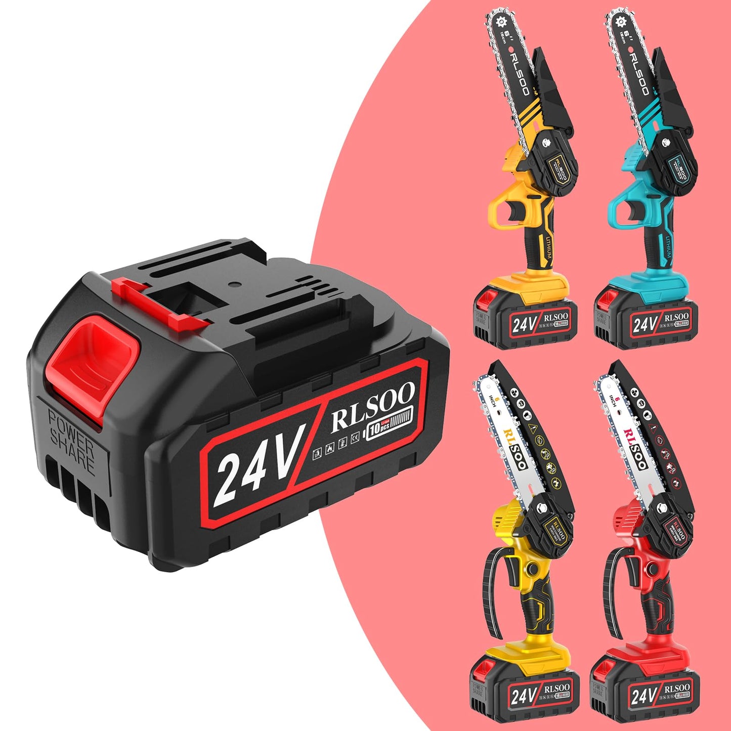 RLSOO Upgraded 24V 1500mAh Battery for 6-Inch Mini Chainsaw - Doubles Your Work Time!