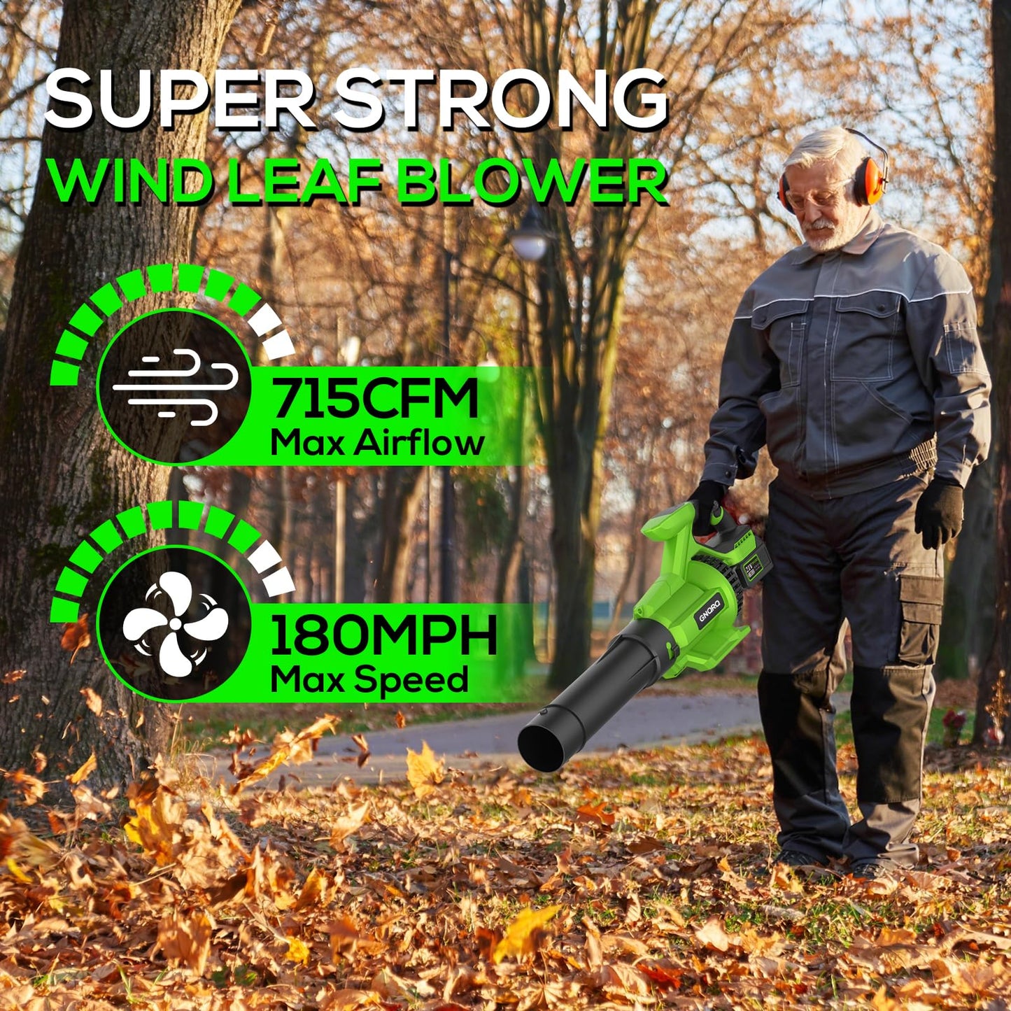Electric Leaf Blower Cordless, 21V Battery Powered Blower with 2 x 4.0Ah Battery and Charge, 715CFM &180MPH and 3 Speed Mode, Brushless Handheld Blowers for Lawn Care, Yard, Leaves, Dust, Snow