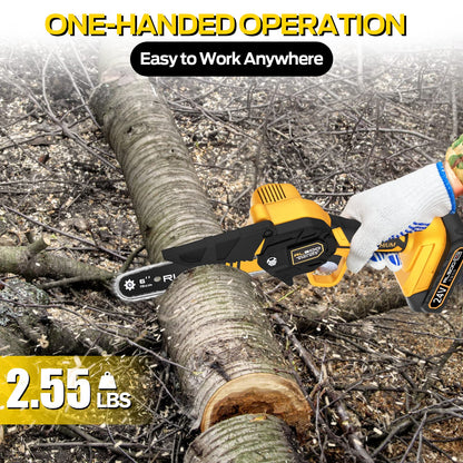 RLSOO 6-Inch Cordless Mini Chainsaw - High-Power, Portable, Lightweight, Ideal for Wood Cutting & Tree Pruning YELLOW