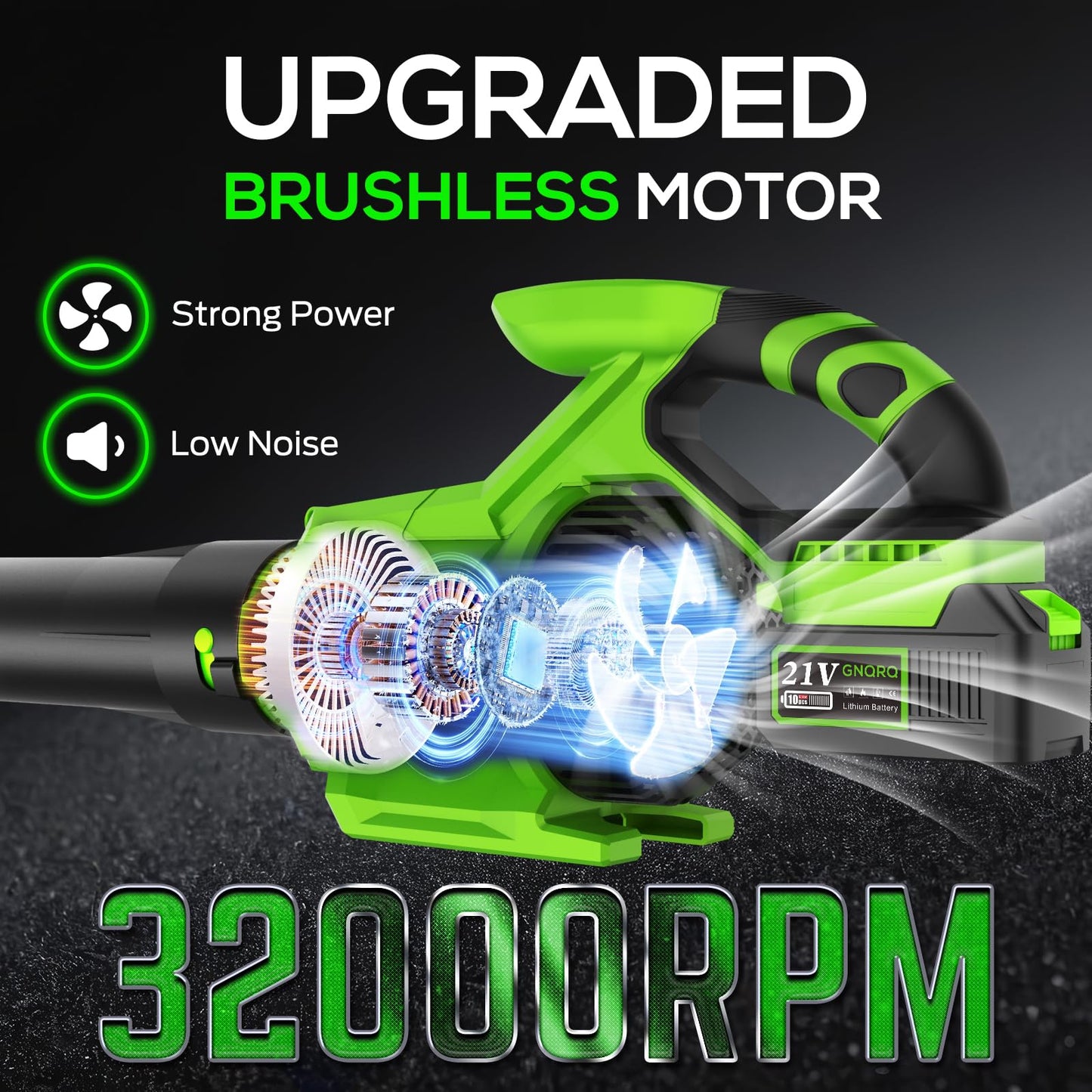 Electric Leaf Blower Cordless, 21V Battery Powered Blower with 2 x 4.0Ah Battery and Charge, 715CFM &180MPH and 3 Speed Mode, Brushless Handheld Blowers for Lawn Care, Yard, Leaves, Dust, Snow
