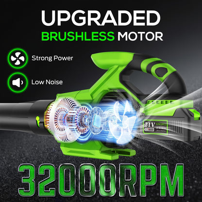 Electric Leaf Blower Cordless, 21V Battery Powered Blower with 2 x 4.0Ah Battery and Charge, 715CFM &180MPH and 3 Speed Mode, Brushless Handheld Blowers for Lawn Care, Yard, Leaves, Dust, Snow