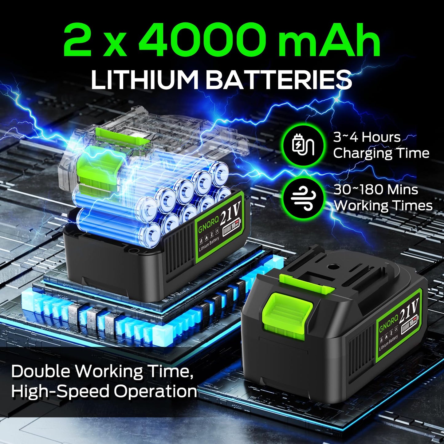 Electric Leaf Blower Cordless, 21V Battery Powered Blower with 2 x 4.0Ah Battery and Charge, 715CFM &180MPH and 3 Speed Mode, Brushless Handheld Blowers for Lawn Care, Yard, Leaves, Dust, Snow