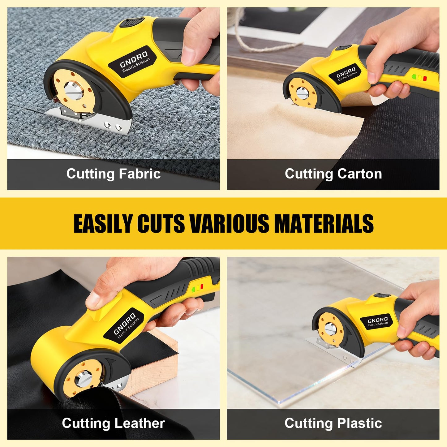 Cordless Electric Scissors, Cardboard Cutter with LED Light, 4V Rechargeable Rotary Electric Box Cutter, 2 Blades, Suitable for Fabric Carton Plastic Leather Cloth Carpet