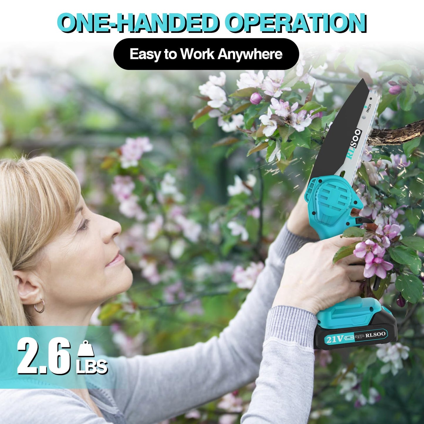 Mini Chainsaw, 6 Inch Electric Chainsaw Cordless with Auto Oiler & Security Lock, Portable Battery Powered Chainsaw for Branches, Wood Cutting, Yard, Garden Use (2 Batteries, 3 Chains)