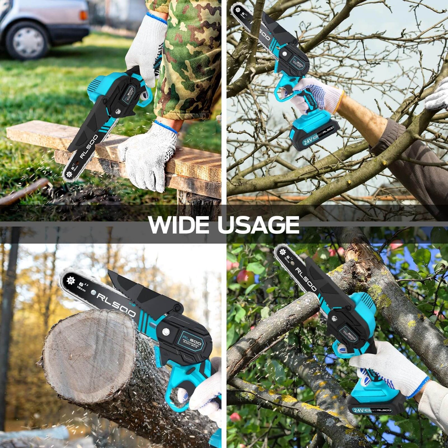 RLSOO 6-Inch Mini Electric Chainsaw - Cordless, Portable, Lightweight, High-Capacity Battery, Ideal for Wood Cutting, Pruning, and Outdoor Use