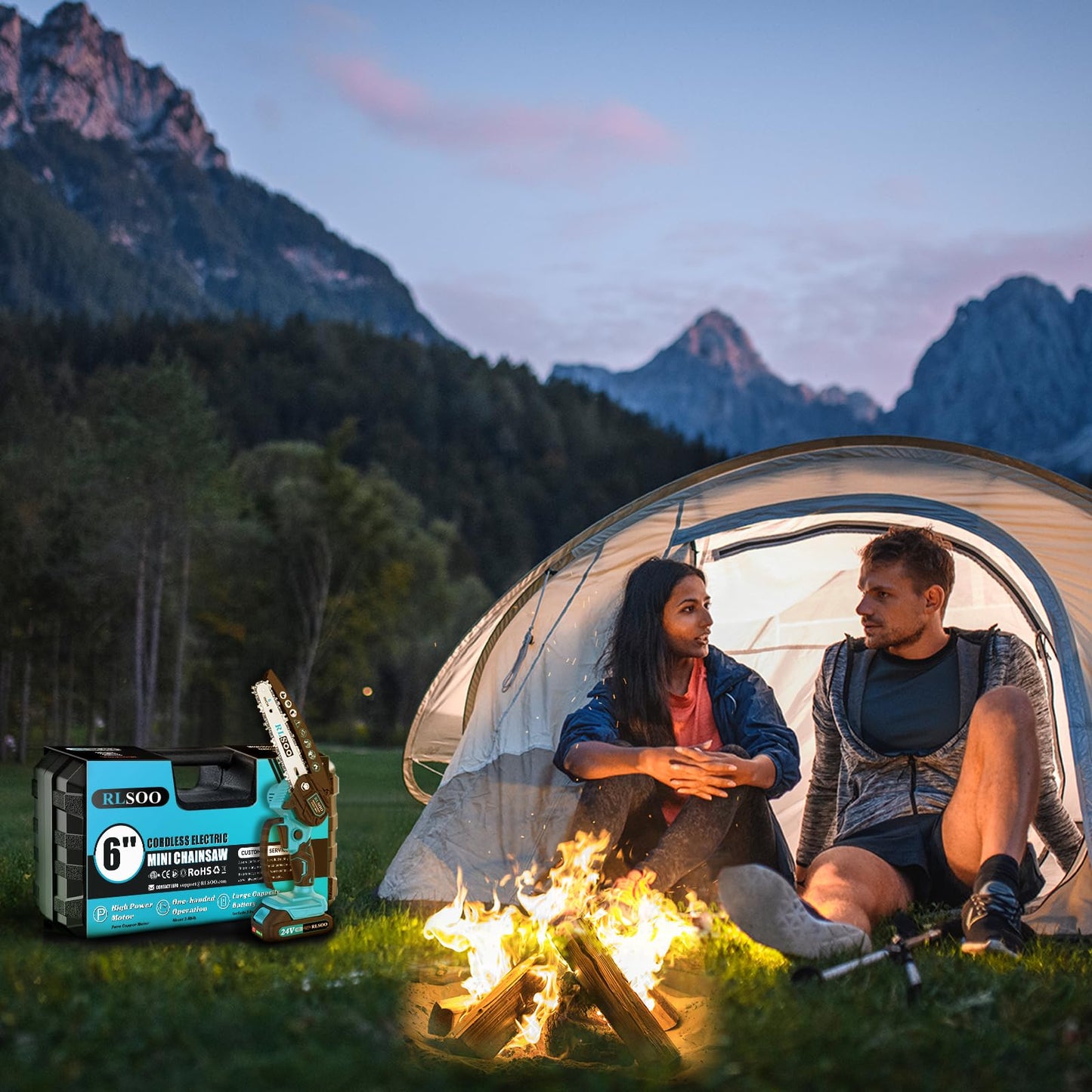 Mini Chainsaw, 6 Inch Electric Chainsaw Cordless with Auto Oiler & Security Lock, Portable Battery Powered Chainsaw for Branches, Wood Cutting, Yard, Garden Use (2 Batteries, 3 Chains)