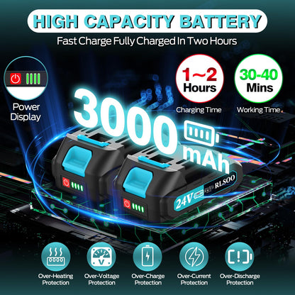 Mini Chainsaw, 6 Inch Electric Chainsaw Cordless with Auto Oiler & Security Lock, Portable Battery Powered Chainsaw for Branches, Wood Cutting, Yard, Garden Use (2 Batteries, 3 Chains)